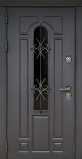 Металлическая дверь для дома с терморазрывом, решеткой и стеклом (отделка МДФ) Металлическая дверь для дома с терморазрывом, решеткой и стеклом (отделка МДФ)