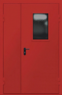 Полуторная красная остекленная противопожарная дверь