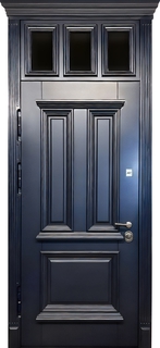 Стальная термодверь МДФ с багетом, карнизом и фрамугой со стеклом