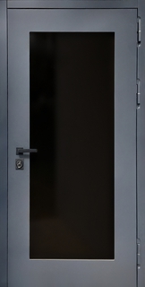 Металлическая утепленная термодверь с большим стеклопакетом (отделка МДФ RAL серый)