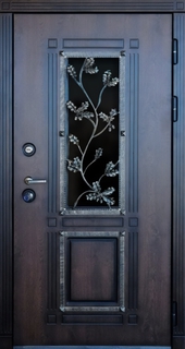 Стальная термодверь с остеклением и ковкой «листья дуба» (панели MDF)