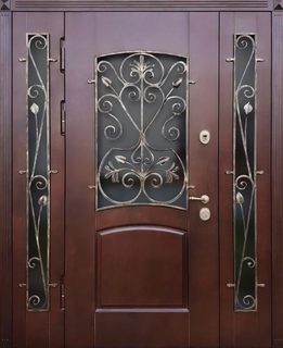 Входная парадная группа с терморазрывом, стеклами и коваными решетками (отделка МДФ)